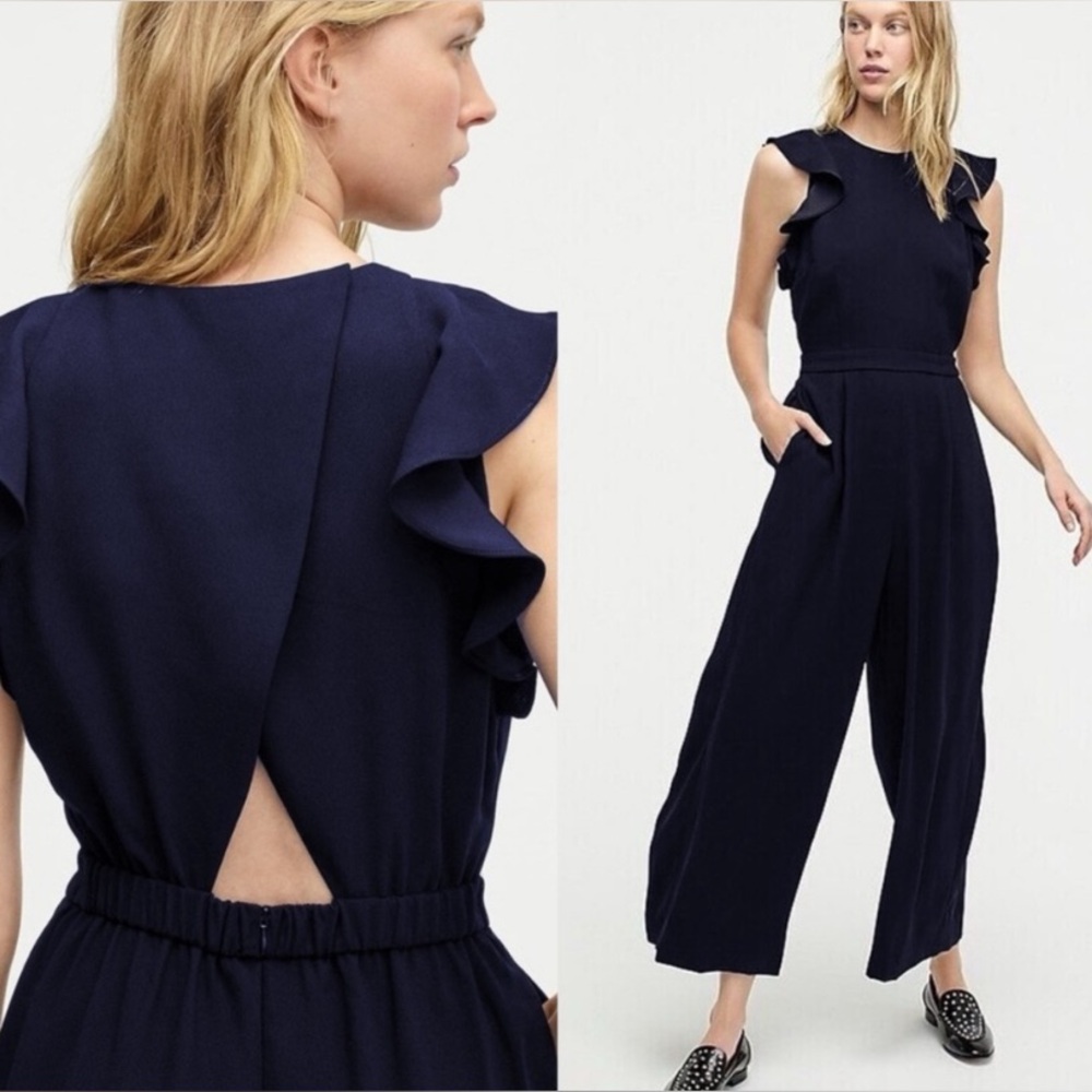 J. Crew Sleeveless Ruffle 365 Crepe Jumpsuit